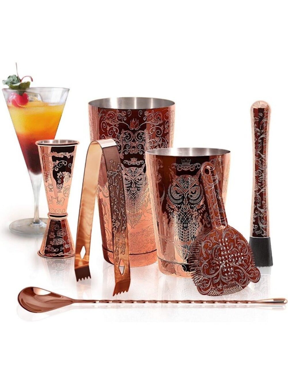6-Piece Stainless Steel Cocktail Shaker Set with Bar Tools - Mix, Muddle & Serve